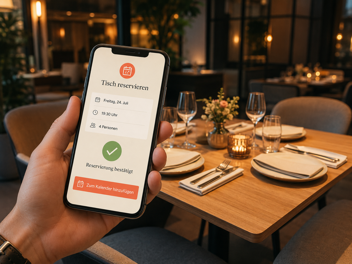 Digitale Tischreservierung für vier Personen in einem deutschen Restaurant